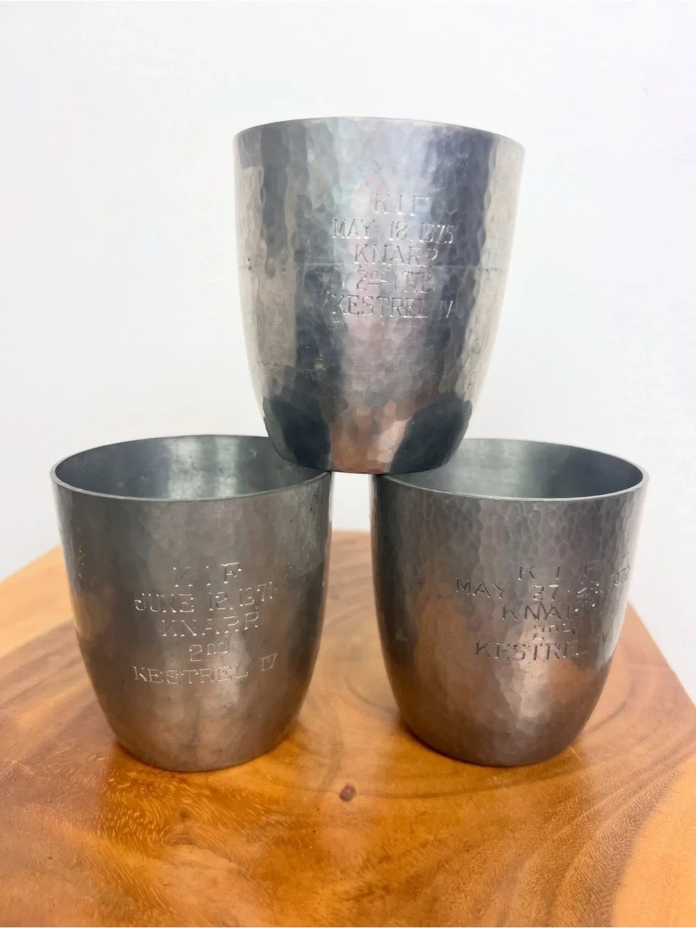 PORTER BLANCHARD 70’s Vintage Sail Boat Racing Hand Hammered Pewter Tumblers 3